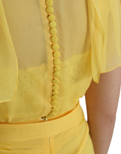 Dolce &amp; Gabbana Yellow Silk Sheath Belted Long Maxi Dress