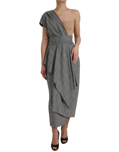 Dolce &amp; Gabbana Gray Beige Layered One Shoulder Maxi Dress