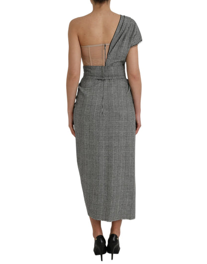 Dolce &amp; Gabbana Gray Beige Layered One Shoulder Maxi Dress