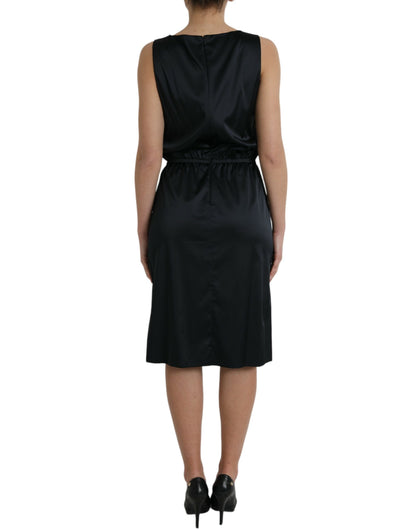 Dolce &amp; Gabbana Black Polyester Lace Trim Sheath Midi Dress