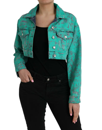 Dolce &amp; Gabbana Green Cotton Tie Dye Cropped Cropped Denim Jacket