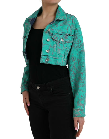 Dolce &amp; Gabbana Green Cotton Tie Dye Cropped Cropped Denim Jacket