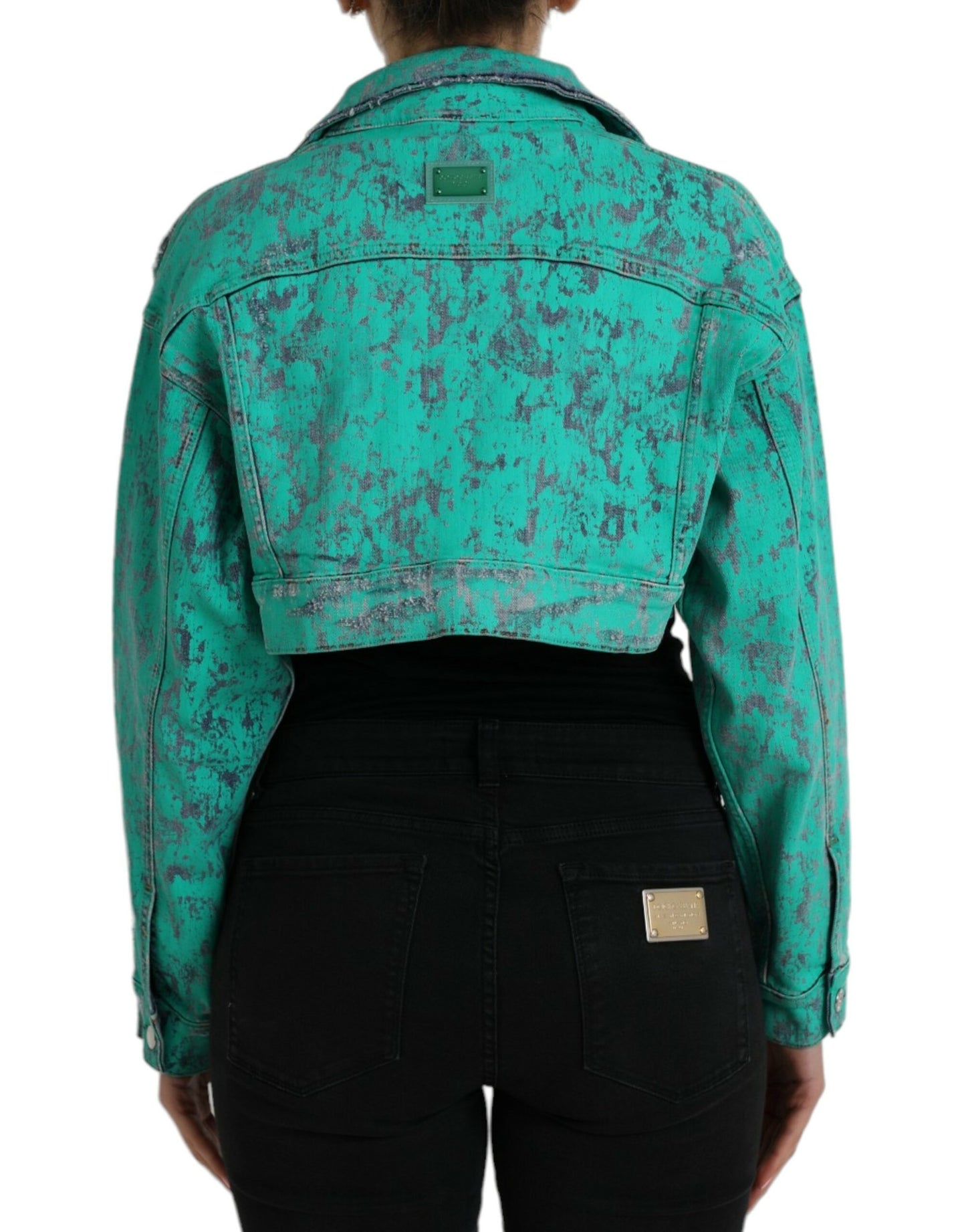 Dolce &amp; Gabbana Green Cotton Tie Dye Cropped Cropped Denim Jacket