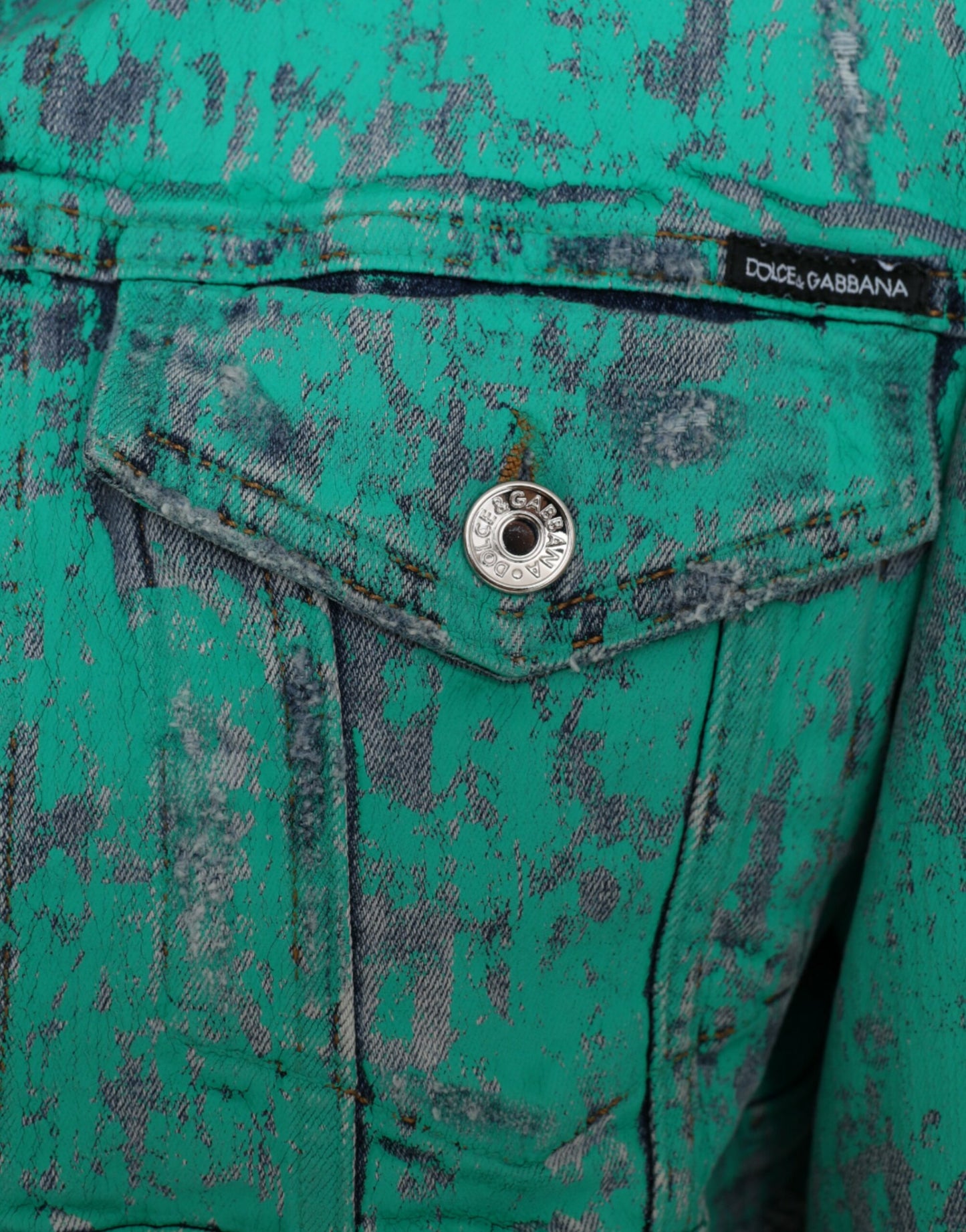 Dolce &amp; Gabbana Green Cotton Tie Dye Cropped Cropped Denim Jacket