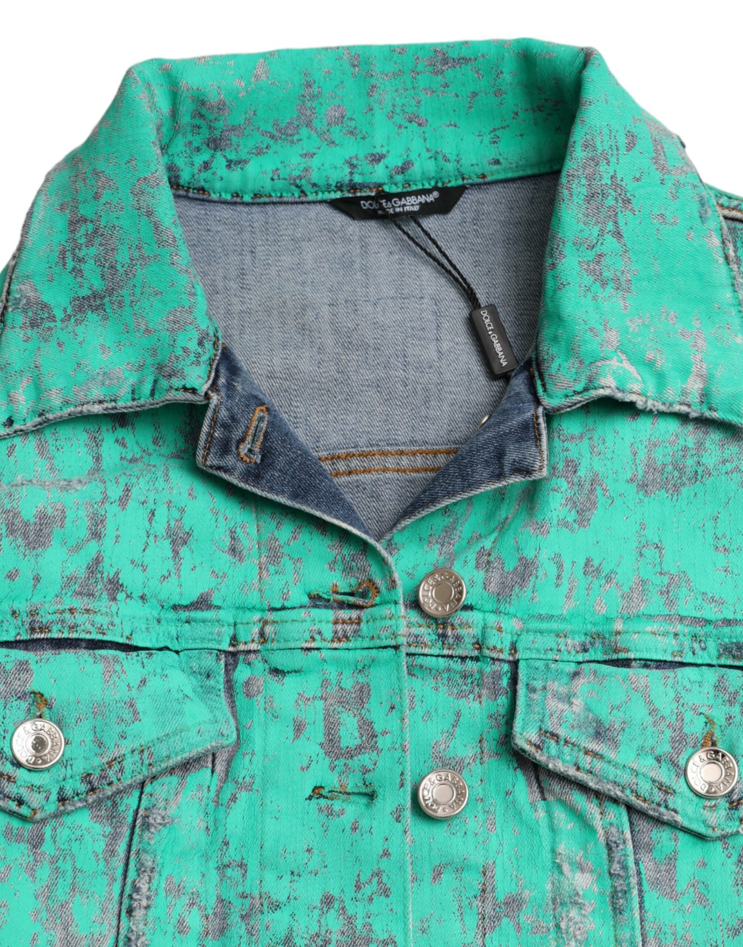 Dolce &amp; Gabbana Green Cotton Tie Dye Cropped Cropped Denim Jacket