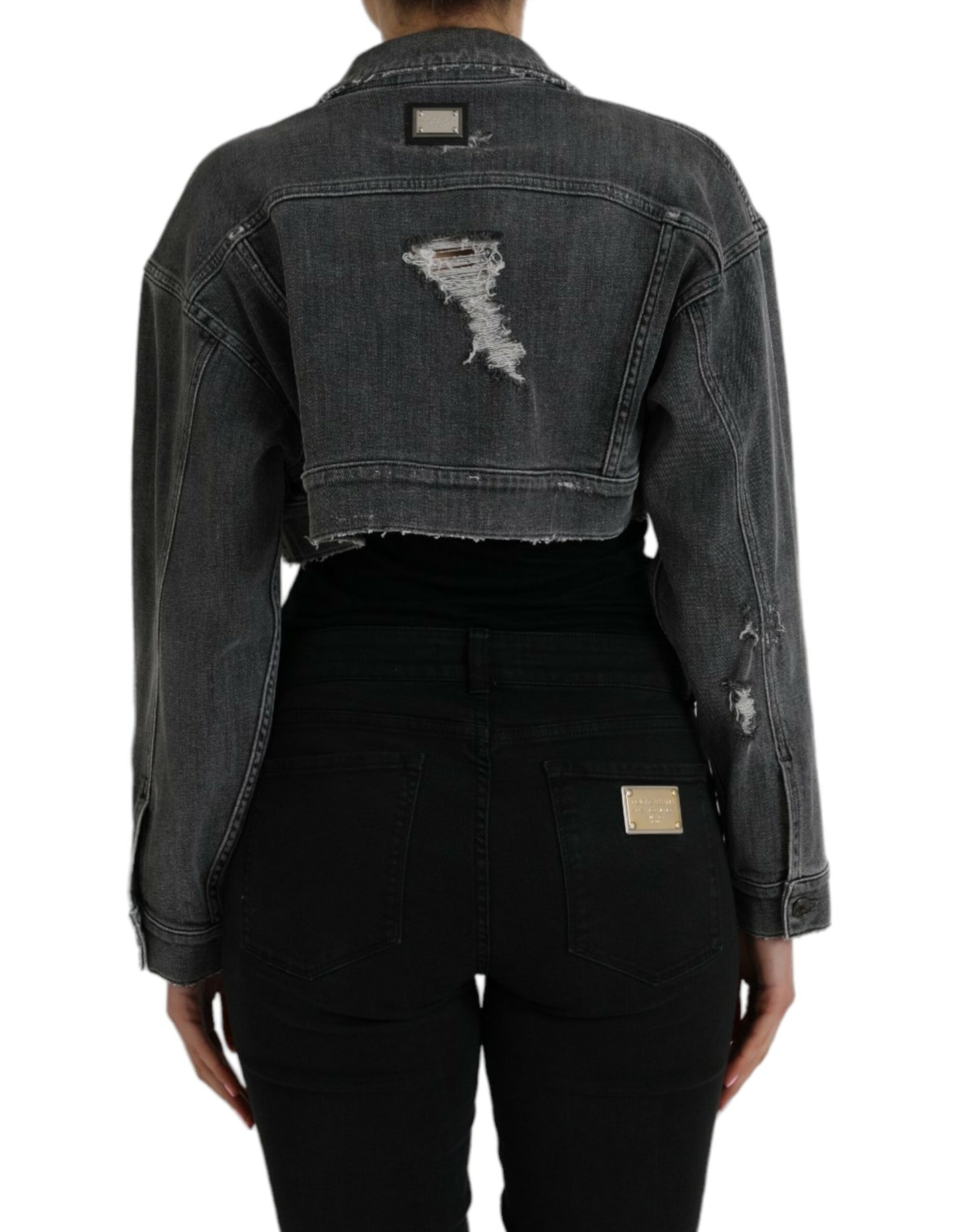 Dolce &amp; Gabbana Dark Gray Cotton Stretch Cropped Denim Jacket