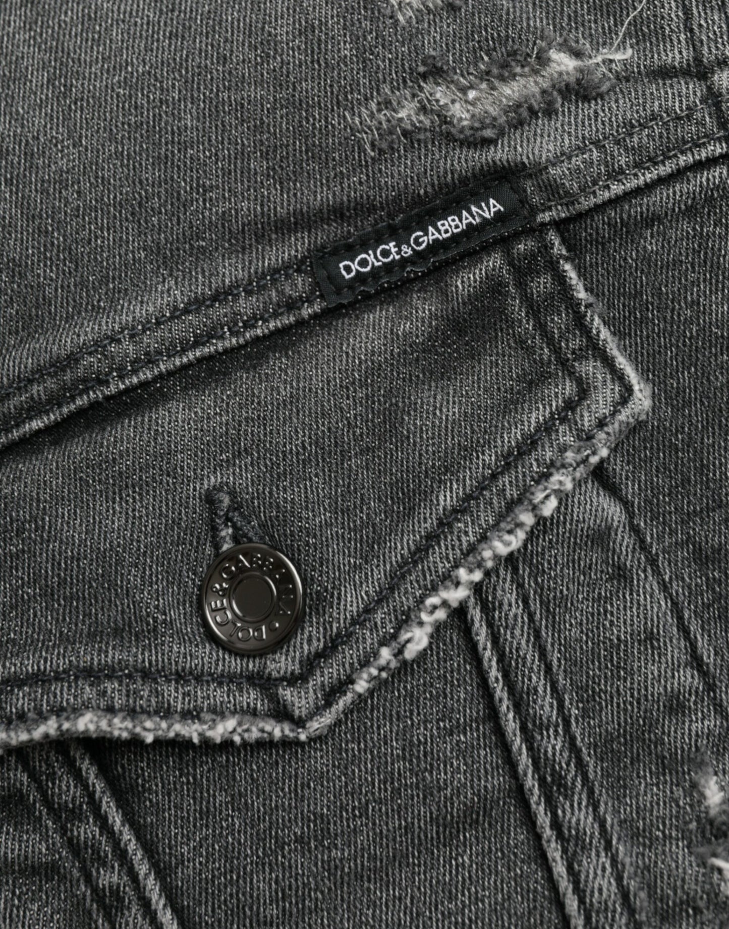 Dolce &amp; Gabbana Dark Gray Cotton Stretch Cropped Denim Jacket