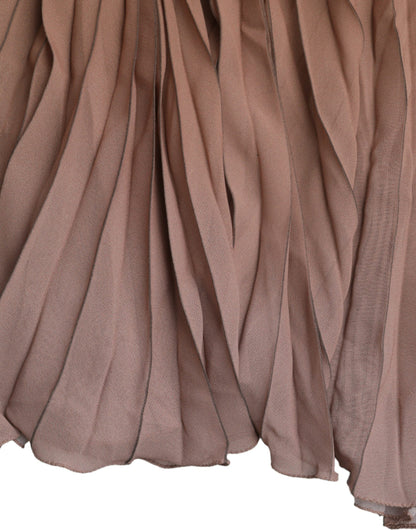 Dolce &amp; Gabbana Brown Polyester Pleated High Waist Midi Skirt