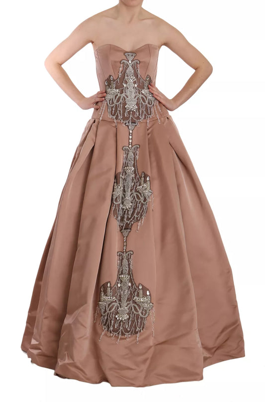 Dolce &amp; Gabbana Crystal Pink Silk Chandelier Ball Gown Dress