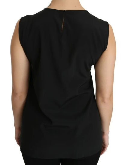 Dolce & Gabbana Black Silk DG Family Crystal Sleeveless Top