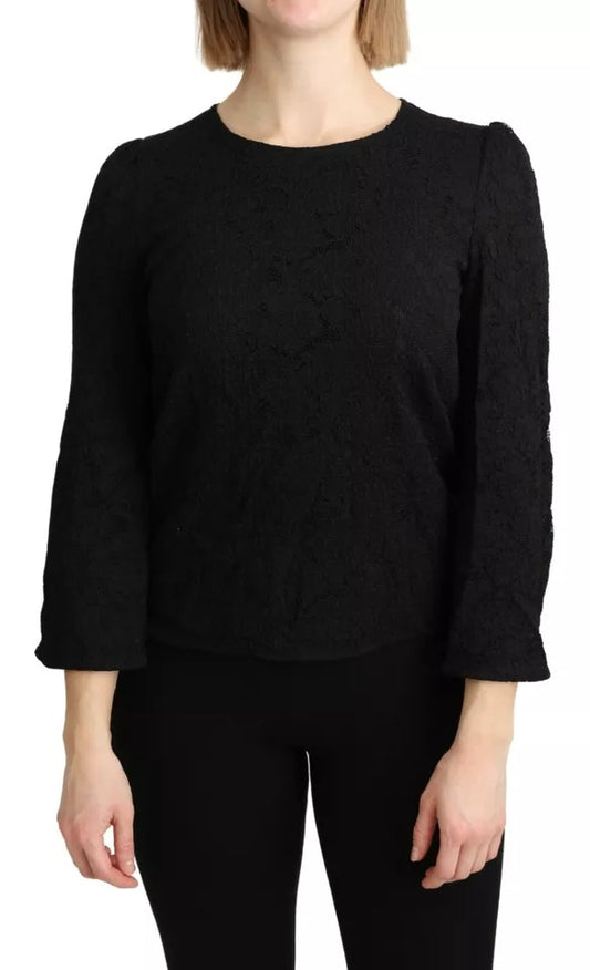 Dolce &amp; Gabbana Black Lace Long Sleeves Blouse STAFF Top