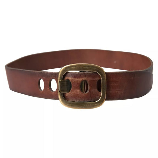 Dolce &amp; Gabbana Brown Leather Gold Metal Buckle Women Belt