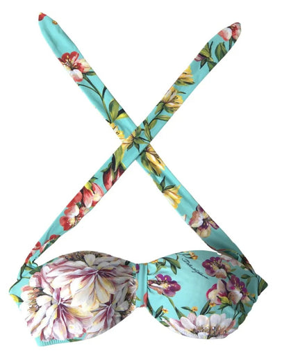 Dolce &amp; Gabbana Mint Green Floral Print Beachwear Bikini Top