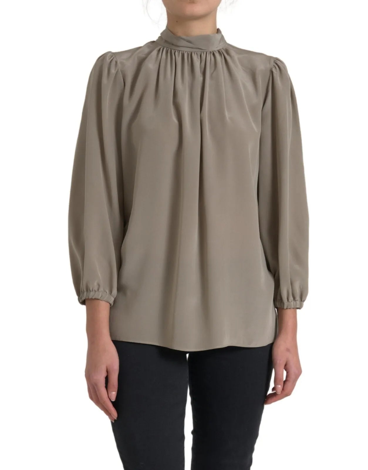 Dolce &amp; Gabbana Gray Mock Neck Long Sleeves Top Blouse