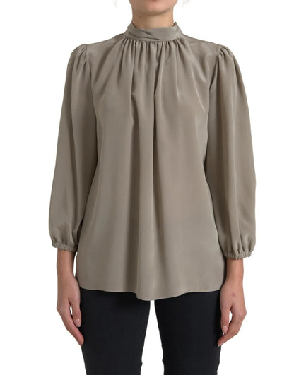 Dolce &amp; Gabbana Gray Mock Neck Long Sleeves Top Blouse