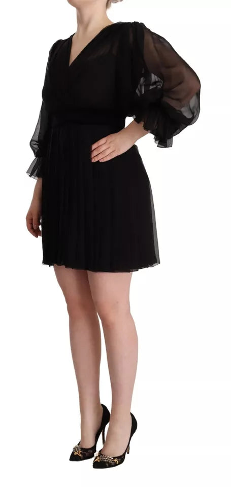 Dolce &amp; Gabbana Black V-neck Long Sleeves Mini A-line Dress