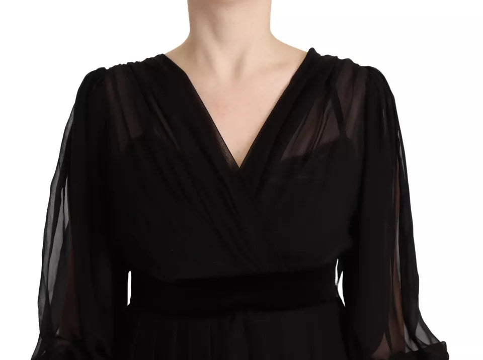 Dolce &amp; Gabbana Black V-neck Long Sleeves Mini A-line Dress