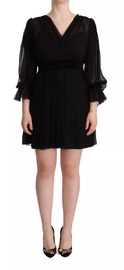 Dolce &amp; Gabbana Black V-neck Long Sleeves Mini A-line Dress