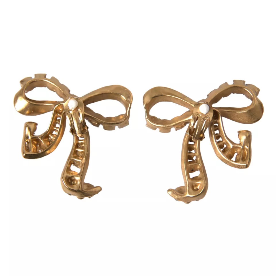 Dolce &amp; Gabbana Gold Brass Pink Clear Crystal Bow Fiocchi Christmas