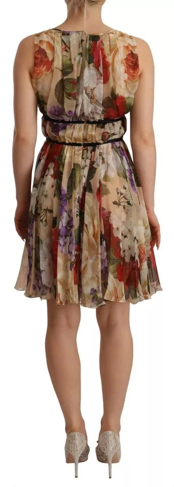 Dolce &amp; Gabbana Beige Floral Sleeveless Round Neck Mini Dress