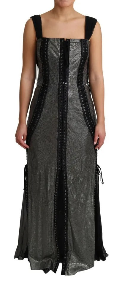 Dolce &amp; Gabbana Black Crystals Lace Up Runway Gown Dress