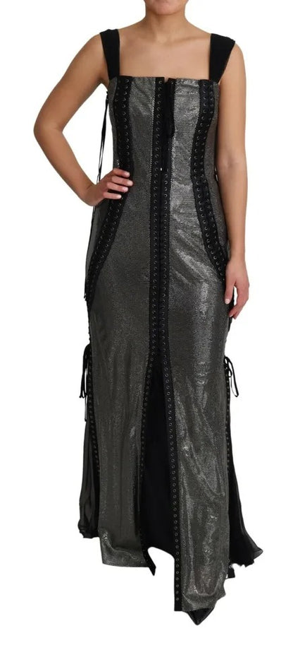 Dolce &amp; Gabbana Black Crystals Lace Up Runway Gown Dress