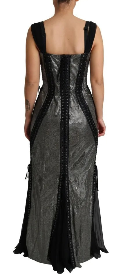 Dolce &amp; Gabbana Black Crystals Lace Up Runway Gown Dress