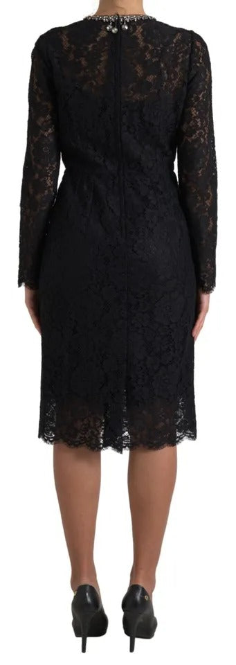 Dolce &amp; Gabbana Black Nylon Lace Embellished Sheath Dress