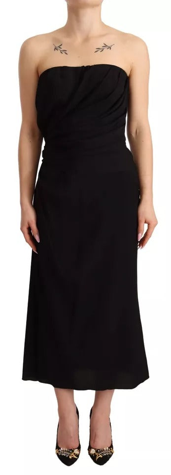 Dolce &amp; Gabbana Black Silk Stretch Strapless Sheath Midi Dress