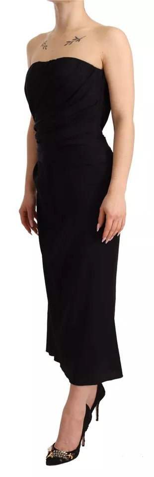 Dolce &amp; Gabbana Black Silk Stretch Strapless Sheath Midi Dress