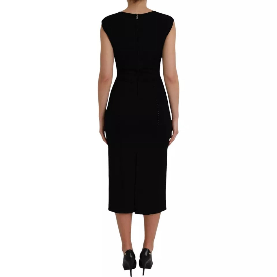 Dolce & Gabbana Black Viscose Sleeveless Bodycon Midi Dress