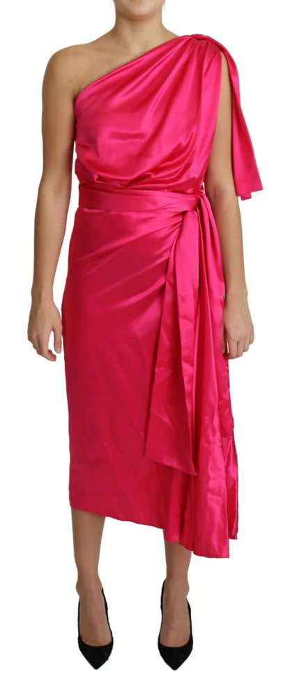 Dolce &amp; Gabbana Fuchsia Fitted Cut One Shoulder Midi Dress