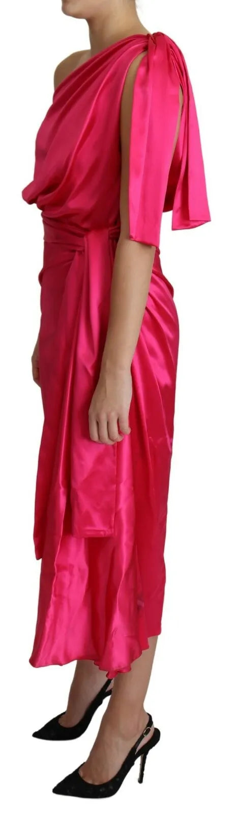 Dolce &amp; Gabbana Fuchsia Fitted Cut One Shoulder Midi Dress