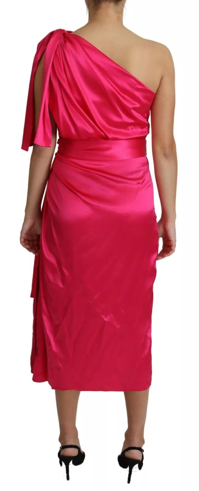 Dolce &amp; Gabbana Fuchsia Fitted Cut One Shoulder Midi Dress