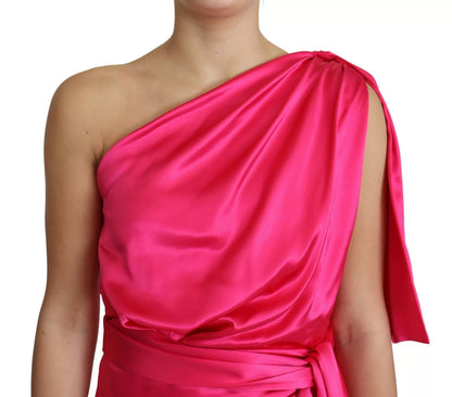 Dolce &amp; Gabbana Fuchsia Fitted Cut One Shoulder Midi Dress