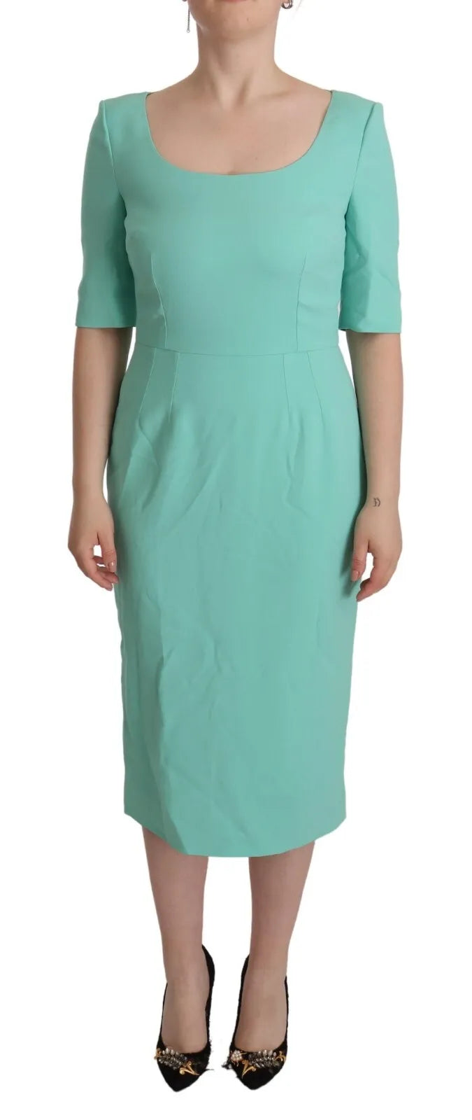 Dolce &amp; Gabbana Mint Green Sheath Square Neckline Midi Dress