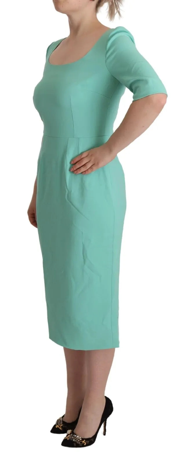 Dolce &amp; Gabbana Mint Green Sheath Square Neckline Midi Dress