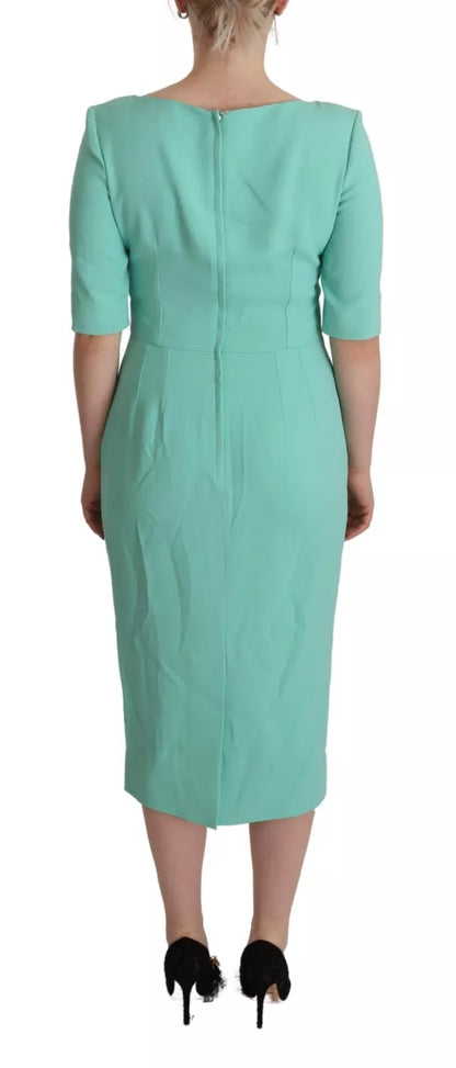 Dolce &amp; Gabbana Mint Green Sheath Square Neckline Midi Dress