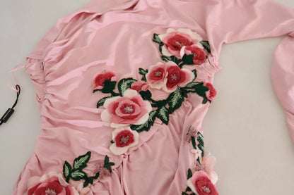 Dolce &amp; Gabbana Pink Flower Embellished One Shoulder Dress