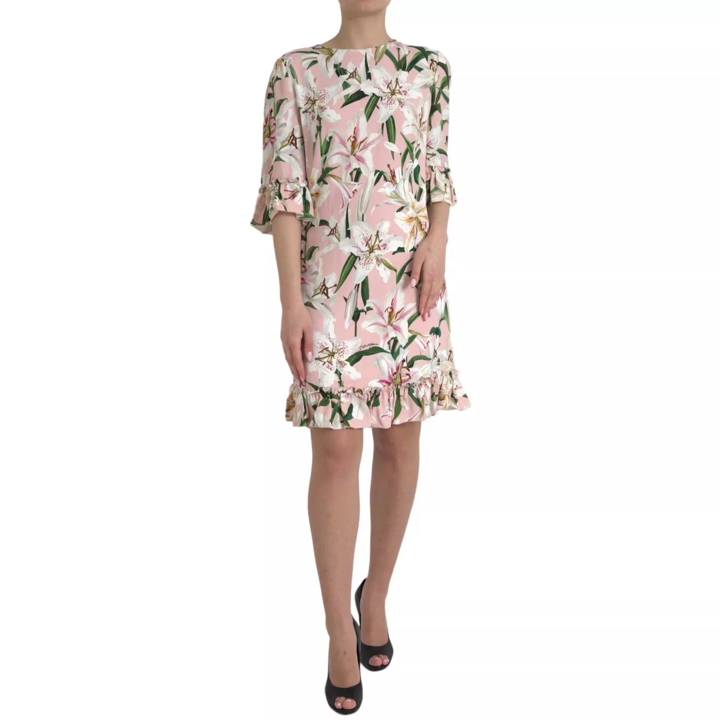 Dolce &amp; Gabbana Pink Lily Viscose A-line Stretch Mini Dress