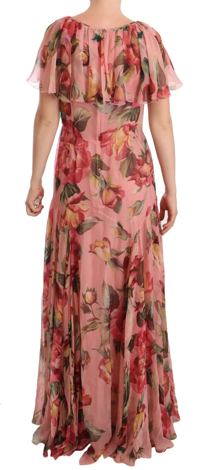 Dolce & Gabbana Pink Silk Floral Print Layered Maxi Dress