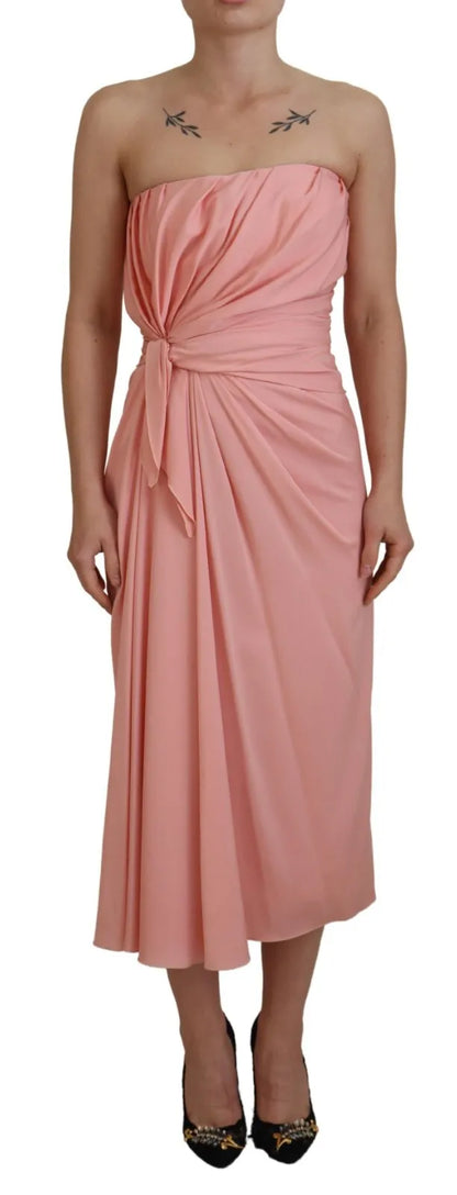 Dolce &amp; Gabbana Pink Silk Stretch Strapless Sheath Midi Dress