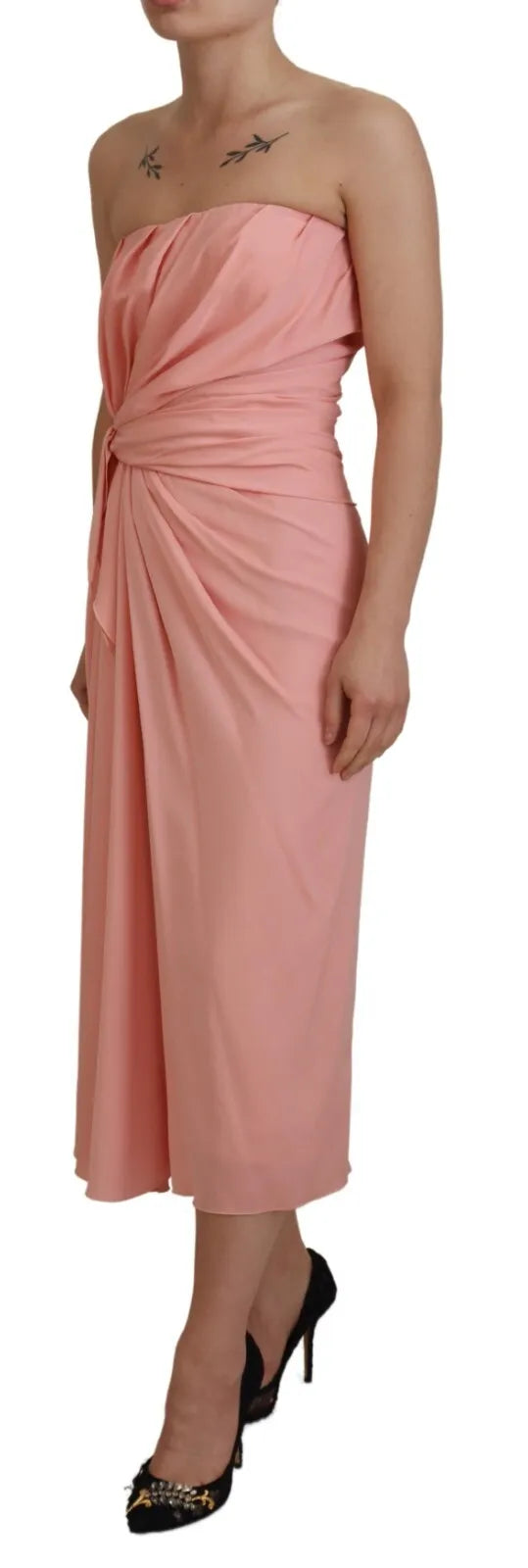 Dolce &amp; Gabbana Pink Silk Stretch Strapless Sheath Midi Dress