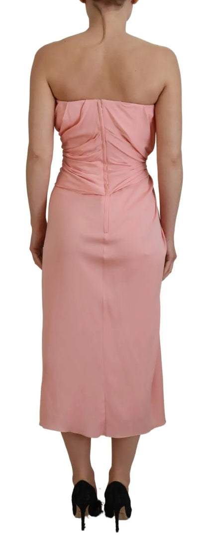 Dolce &amp; Gabbana Pink Silk Stretch Strapless Sheath Midi Dress