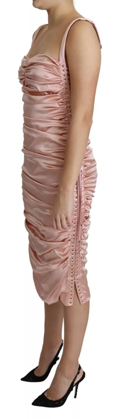 Dolce &amp; Gabbana Pink Spaghetti Strap Bodycon Midi Dress