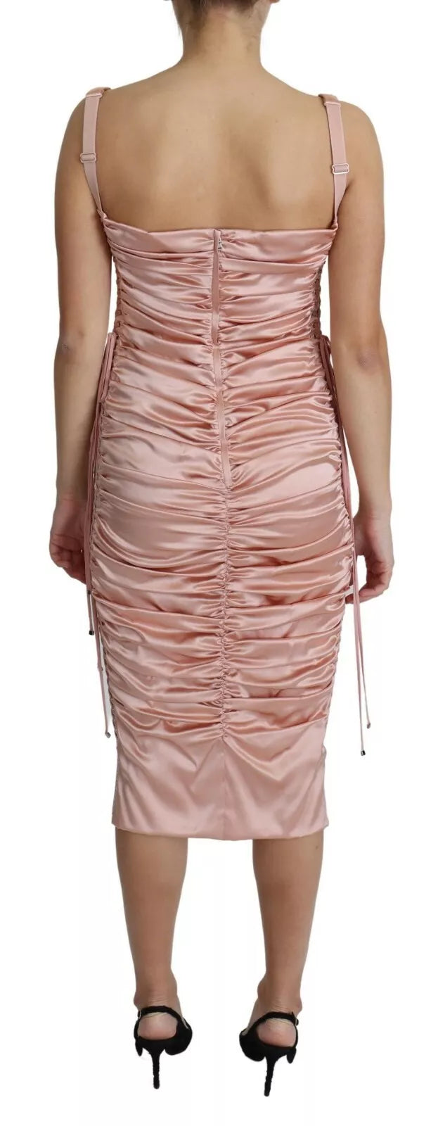 Dolce &amp; Gabbana Pink Spaghetti Strap Bodycon Midi Dress