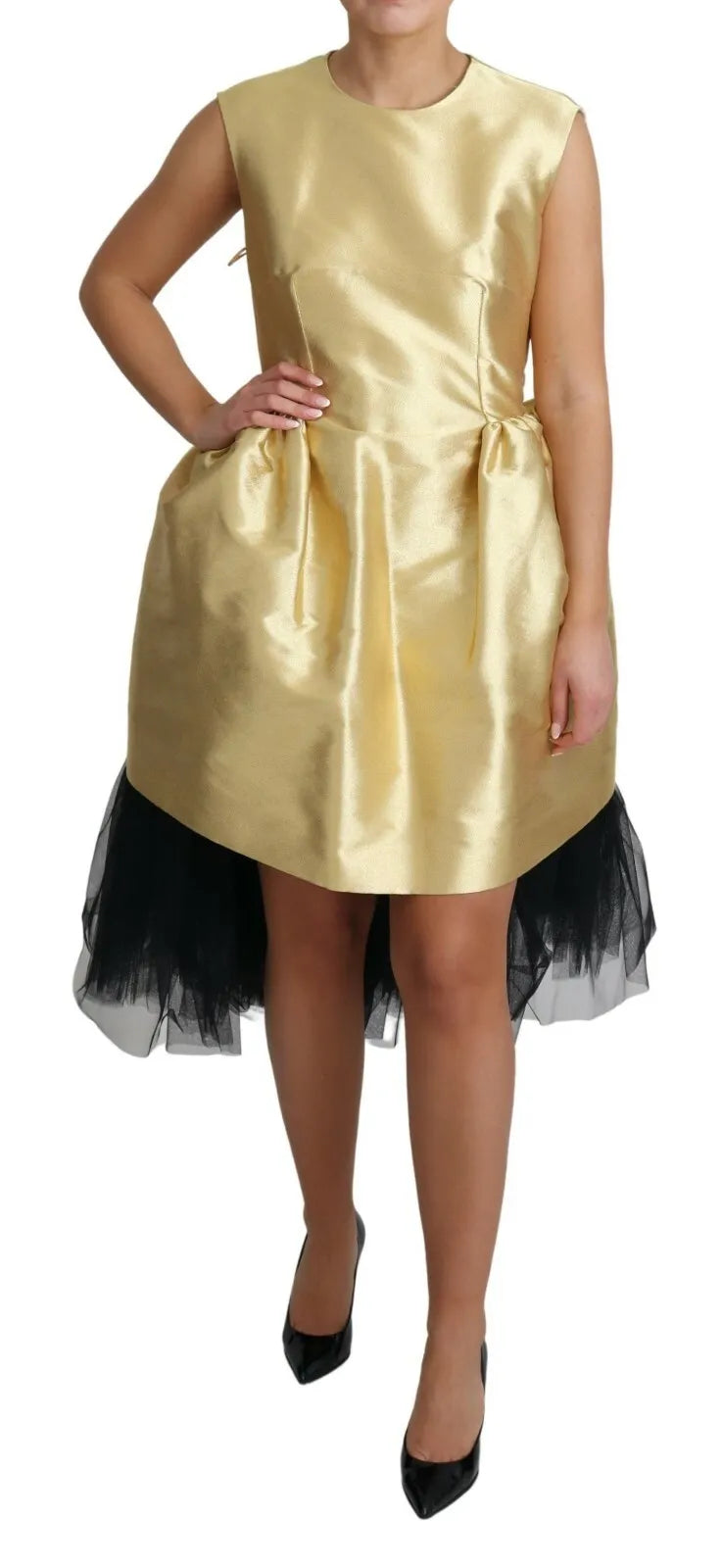 Dolce & Gabbana Gold Polyester Sleeveless A-line Tulle Dress