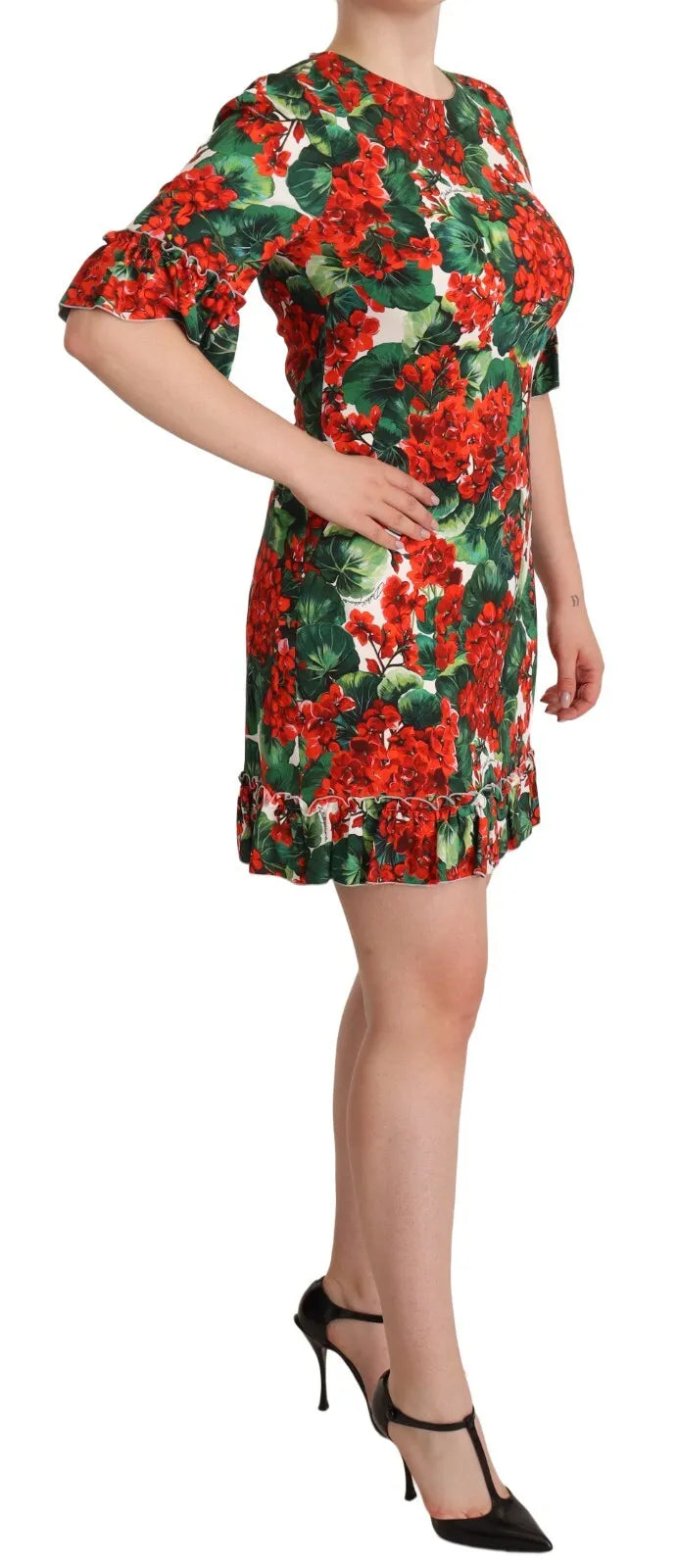 Dolce &amp; Gabbana Red Green Portofino-Print Poplin Midi Dress