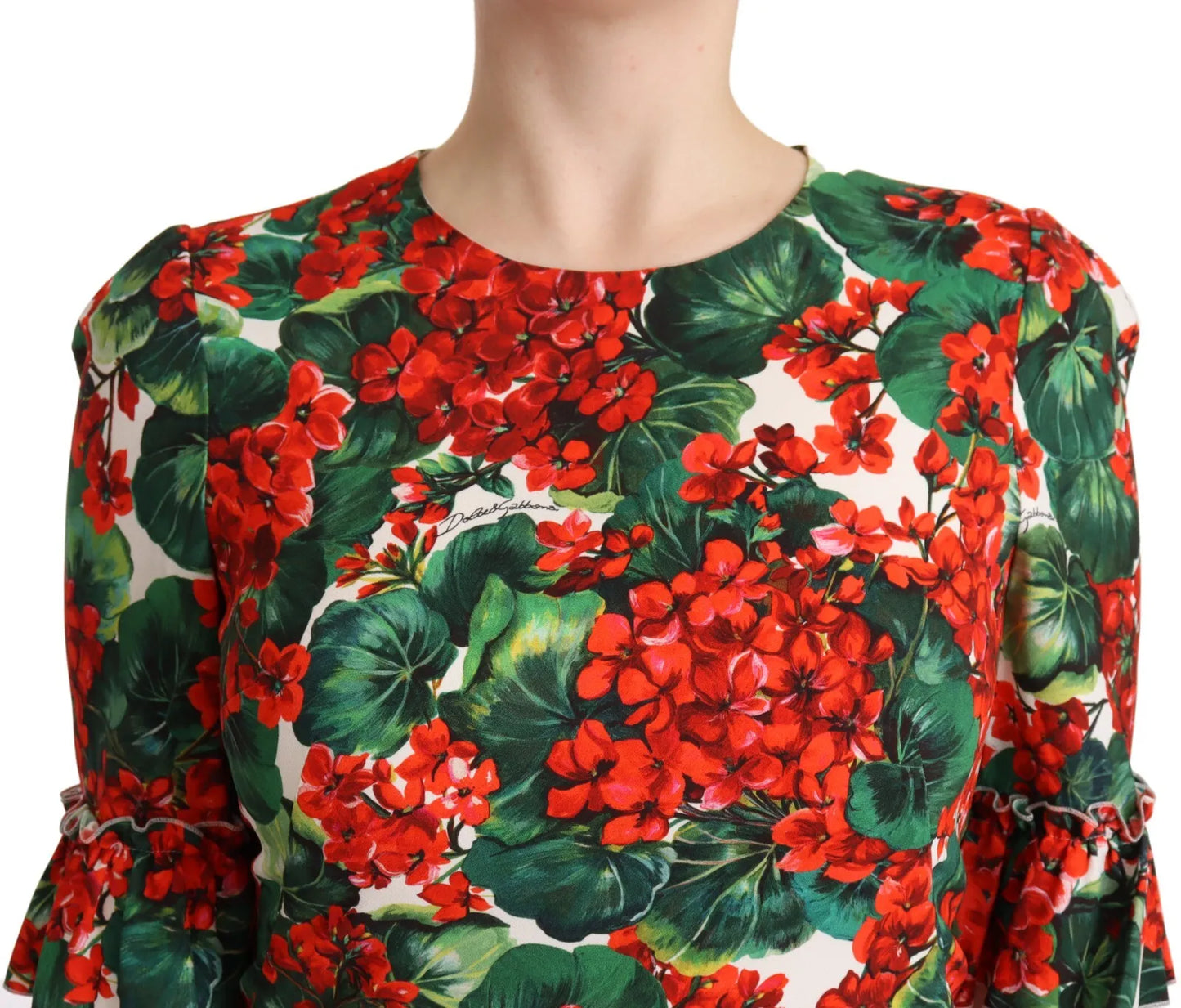 Dolce &amp; Gabbana Red Green Portofino-Print Poplin Midi Dress