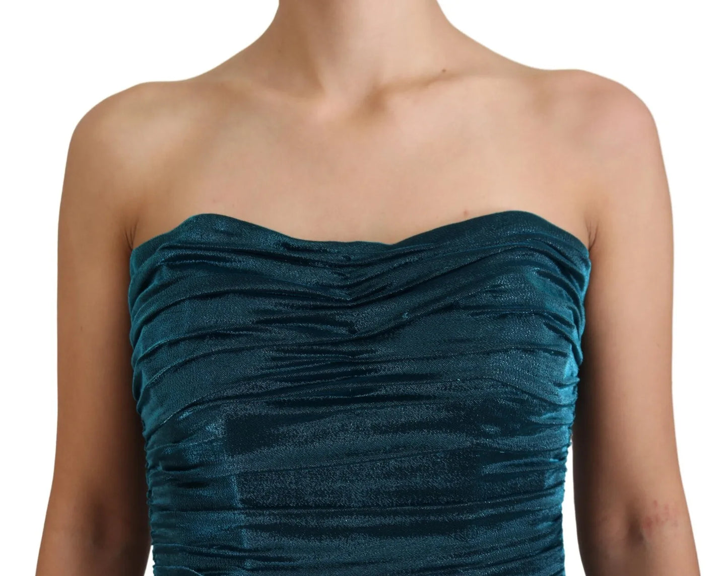 Dolce &amp; Gabbana Silk Blend Blue Satin Fitted Strapless Dress